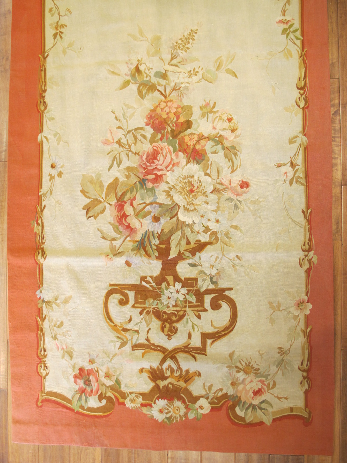 21454 Antique French Aubusson Entre Fenetre tapestry 4 x 9,10 (one of a pair) (3)