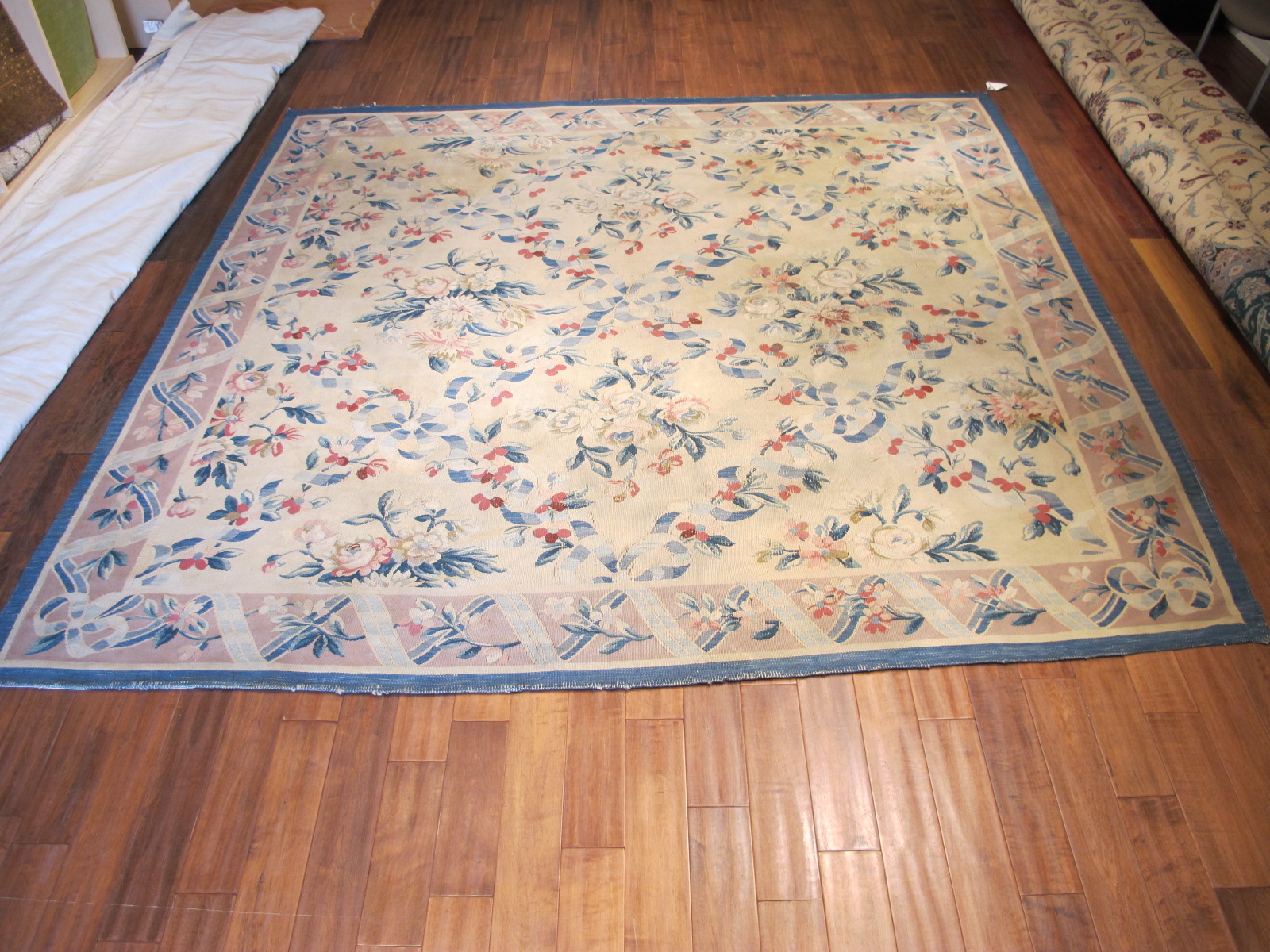 23662 antique French Aubusson carpet 10x10 (1)